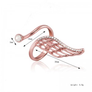 New Arrival Rose Gold Feather Crystal Open Ring Jewelry Exquisite Women Rings