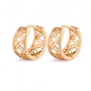 Newest Design Women Fashion Jewelry Retro 14K Gold Plated Hollow Huggie Hoop Earrings