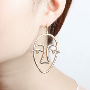 Wholesale Hollow Gold Plated Drop Earring Designs Punk Art Human Face Earrings