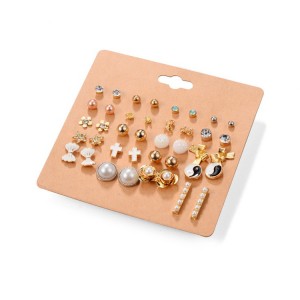 New Style Jewelry Women 20 Pairs Stud Earring Set Mixed Cross Bowknot Star Pearl Gold Jewelry Set