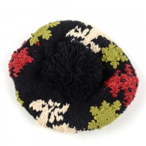 WENZHE New Snowflake Patterns Knitted Beret Pompom Ball Knit Beret Hat