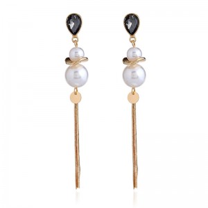 Fashion Pearl Earrings Design Rhinestone Gold Long Tassel Earrings