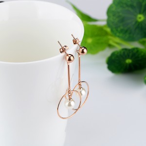 Simple Style Stainless Steel Rose Gold Plated Hollow Circle Pearl Tassel Drop Earrings