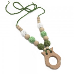 Designer Animal Wood Teething Chew Beads Pendant Necklace for Mom,Baby Wood Teething Necklace
