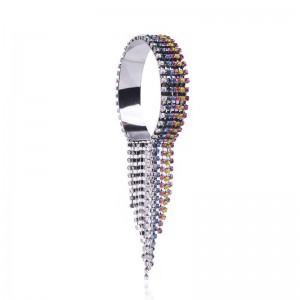 European and American Style Fashion Party Shiny Colorful Crystal Rhinestone Tassel Cuff Bracelet for Women
