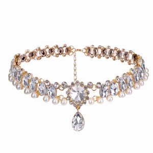 Alloy diamond fashion women’s summer choker necklace exaggerated pearl drops women jewelry wholesale