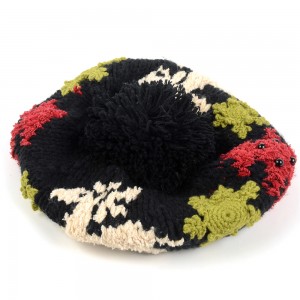 WENZHE New Snowflake Patterns Knitted Beret Pompom Ball Knit Beret Hat