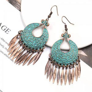 WENZHE Wholesale Vintage Retro Unique Party Bronze Geometry Round Tassel Big Drop Earrings Women Jewelry