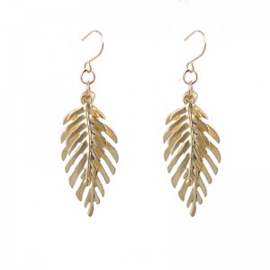 New Trendy Creative Gold Double Layered Leaves Alloy Drop Earring For Women