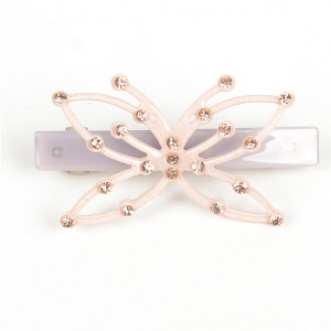 WENZHE Cute Girls Pink Hollow Butterfly Shape Rhinestone Acrylic Hair Clips