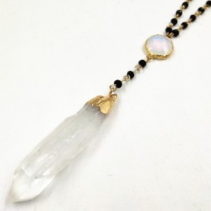 New Fashion Women Irregular Natural Stone White Crystal Stone Pendant Black Rosary Chain Necklace