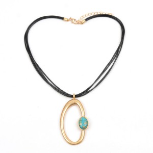 WENZHE Gold Plated Blue Stone Multilayer Cord Necklace