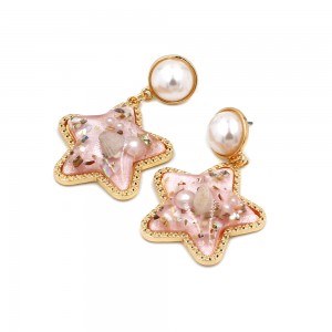 European and American New Design Star Shaped Pearl Shell Resin Drop Beach Style Earrings