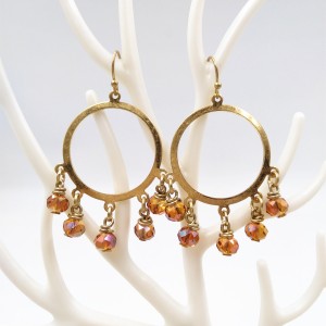 New Latest Design Gold Circles Glass Beads Tassel Dangle Earring For Women