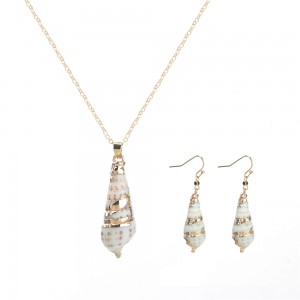 WENZHE Latest Natural Shell Pendant Gold Chain Necklace Earrings Jewelry Set