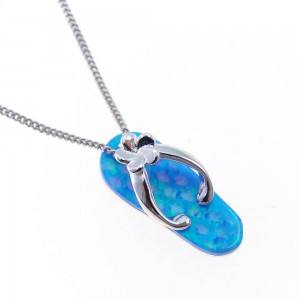 High Quality Opal Jewelry 925 Sterling Silver slipper Blue Fire Opal Pendant Necklace For Women