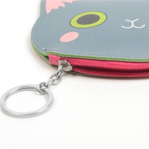 WENZHE Lovely Cartoon Cat Head PU Leather Zipper Coin Purse