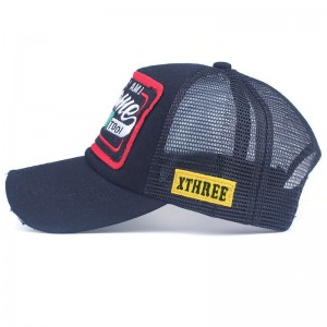 WENZHE Vintage Mesh Applique Embroidery Woven Patch Trucker Cap Baseball Cap