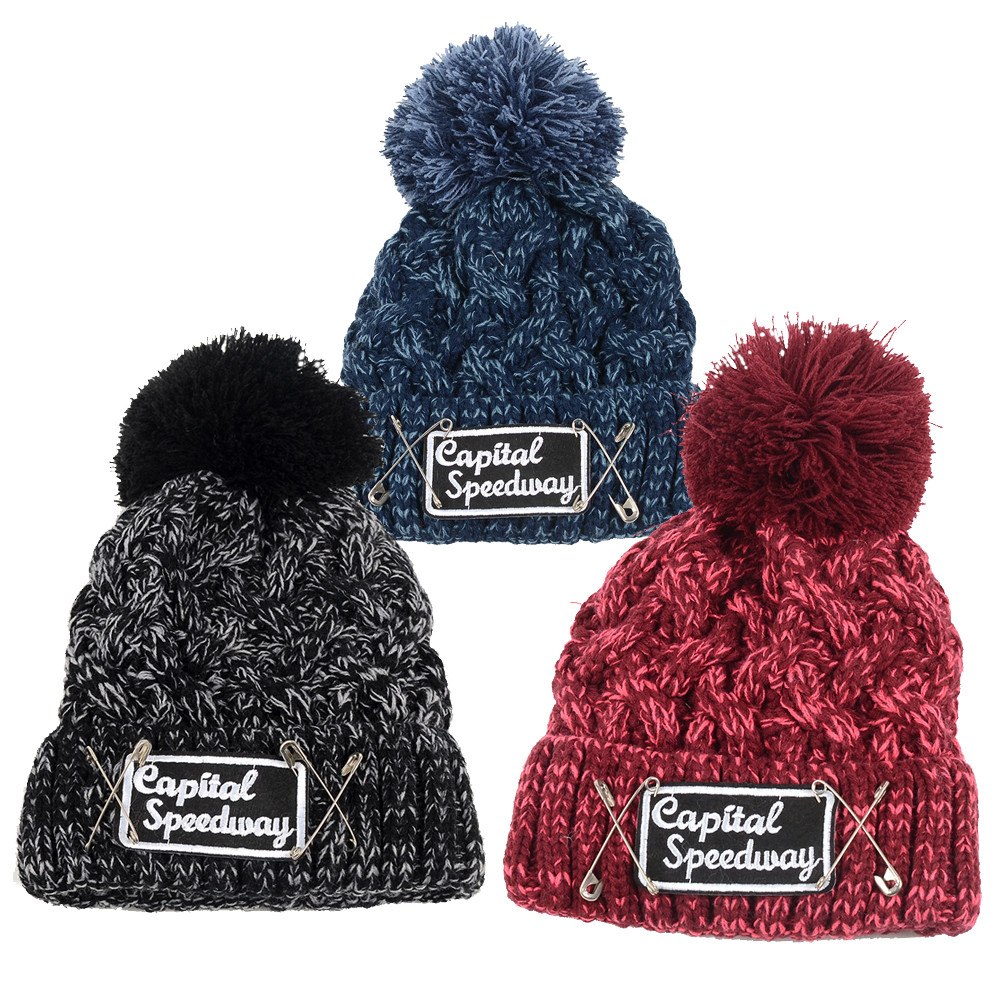WENZHE Fashion Winter Knitted Pompom Beanie Hat With Pin for Women Featured Image