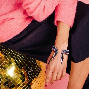 European and American Style Fashion Party Shiny Colorful Crystal Rhinestone Tassel Cuff Bracelet for Women