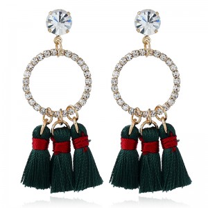 Wholesale New Style Women Earring Crystal Rhinestone Circle Thread Tassel Drop Earrings