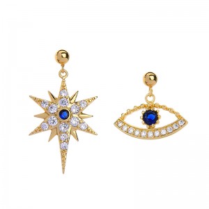 Unique Dangle CZ Star Earrings Asymmetric Stud Earrings Korean Fashion Simple Devil Eye Earrings