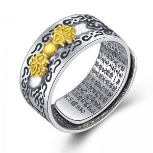 New six-character mantra ring retro men’s jewelry ethnic style ring