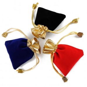 Professional custom golden edge velvet drawstring bag gift jewelry pouch