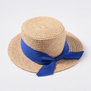 WENZHE Beach Summer Sunscreen Natural Straw Hat with Ribbon Bow