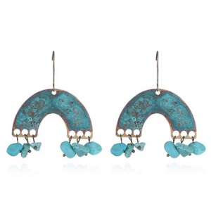 Wholesale Personality Metal Distressed Stud Earrings Geometric Semicircular Arch Turquoise Vintage Earrings