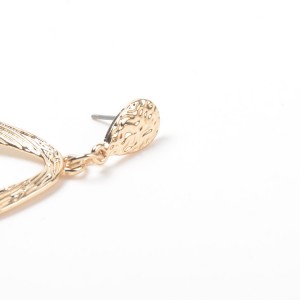 Women Gold Plated Geometric Textured Metal Circle Pendant Round Metal Stud Earrings