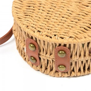 WENZHE Ladies Straw Bags Handwoven Round Rattan Retro Handbags Beach Crossbody Bag Tote