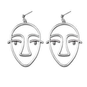 Wholesale Hollow Gold Plated Drop Earring Designs Punk Art Human Face Earrings