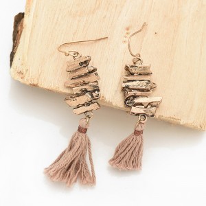 Latest fashion gold metal round ring earrings long cotton thread tassel hanging drop earrings for women girls