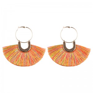 Wholesale Hot Selling Gold Plated Boho Multicolor Fan Shaped Tassel Hoop Earrings For Women Jewellery