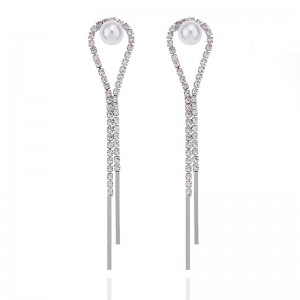 Latest Arrival Pearl Earring Jewelry Long Tassel Diamond Pearl Wedding Bridal Earrings
