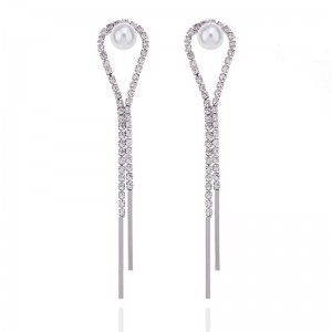Latest Arrival Pearl Earring Jewelry Long Tassel Diamond Pearl Wedding Bridal Earrings