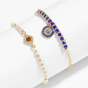 WENZHE Hot Sale Women’s Fashion Jewelry Evil Eye Lucky Bracelets Round Turkish Blue Eye Gold Bracelet