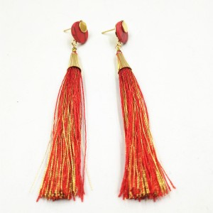 Factory Cheap Wholesale Bohemian Handmade Red Turquoise Long Silk Tassel Earrings