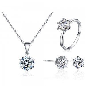 Simple six-jaw zircon set Three-piece set of earrings necklace ring