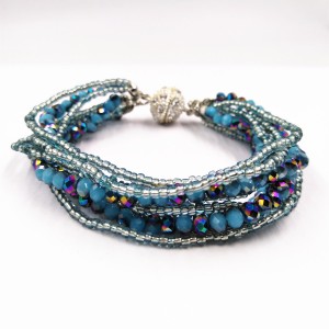 Fashion Jewelry Handmade Multi-layer Glass Beads Crystal Ball Magnetic Clasp Bracelet