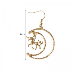 Fashion Japanese style simple moon unicorn gold plated drop earring