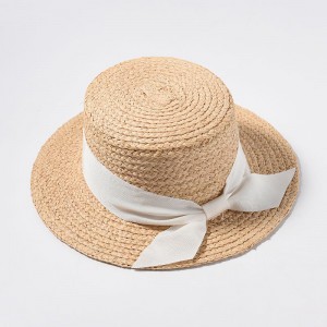 WENZHE Beach Summer Sunscreen Natural Straw Hat with Ribbon Bow