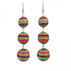 Latest design handmade colorful thread ball earrings long earrings