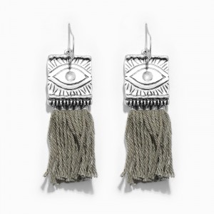 Latest fashion gold metal round ring earrings long cotton thread tassel hanging drop earrings for women girls