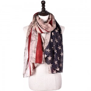 WENZHE Retro Star Striped Scarf USA American Flag Printed Scarf