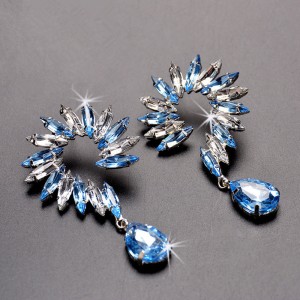 WENZHE Newest Blue Crystal Bridal Earrings Tassel Teardrop Drop Earrings For Women