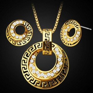 Fashion women’s copper plated 18K gold round spiral pattern retro earrings necklace jewelry set