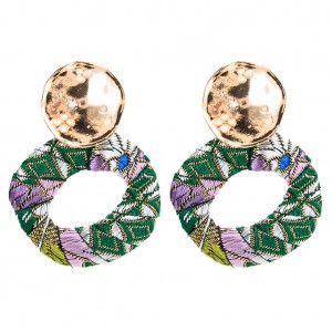 New style ladies printed canvas earrings canvas woven circle earrings