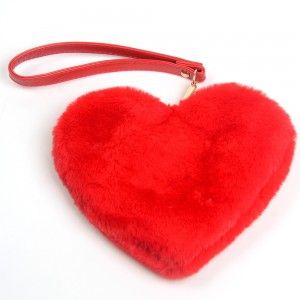 WENZHE Red Cute Faux Fur Heart Shaped Pocket Purse HandBags